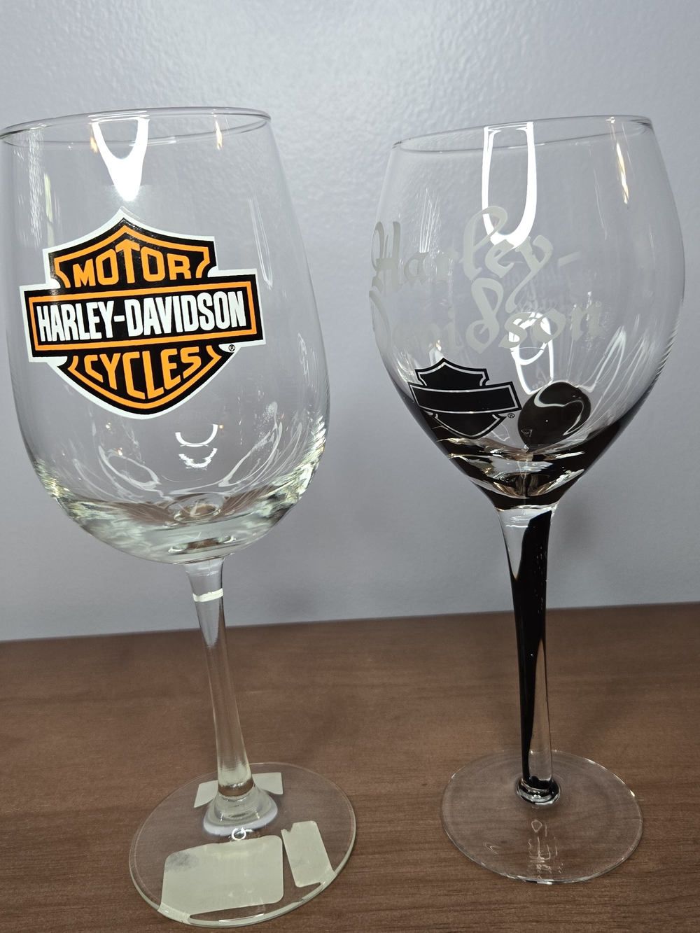 2 Harley-Davidson Wine Glasses - Biker Bar Decor Drinkware Barware